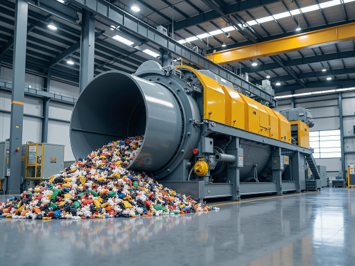 固废处理中心外景，现代化厂房整洁有序，环保设备运行稳定，展现循环经济理念